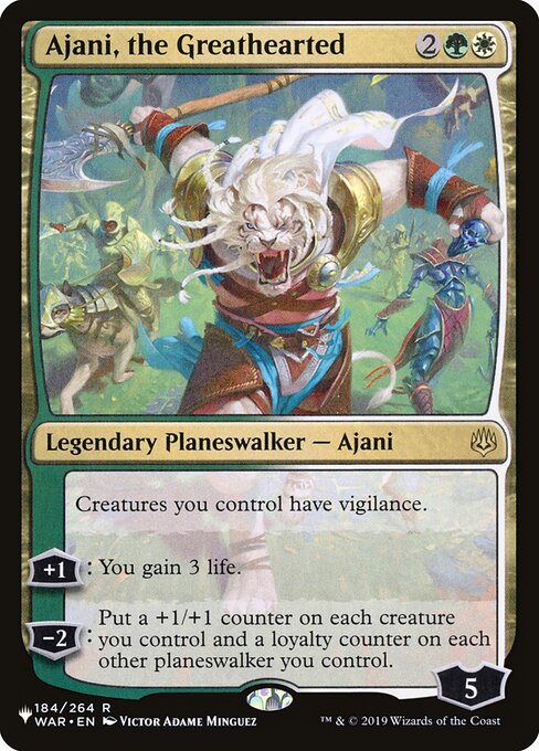 Creatures you control have vigilance.
+1: You gain 3 life.
−2: Put a +1/+1 counter on each creature you control and a loyalty counter on each other planeswalker you control.