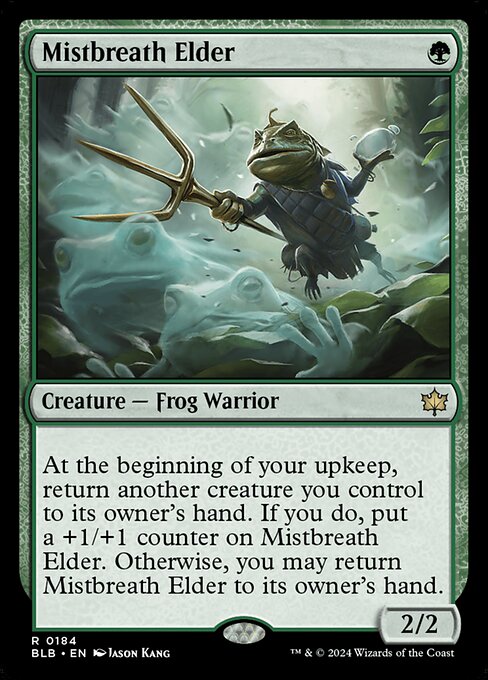 At the beginning of your upkeep, return another creature you control to its owner's hand. If you do, put a +1/+1 counter on Mistbreath Elder. Otherwise, you may return Mistbreath Elder to its owner's hand.
