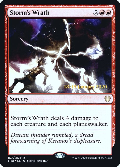 Storm's Wrath deals 4 damage to each creature and each planeswalker.