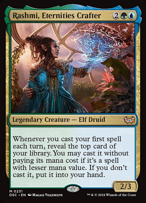 Whenever you cast your first spell each turn, reveal the top card of your library. You may cast it without paying its mana cost if it's a spell with lesser mana value. If you don't cast it, put it into your hand.