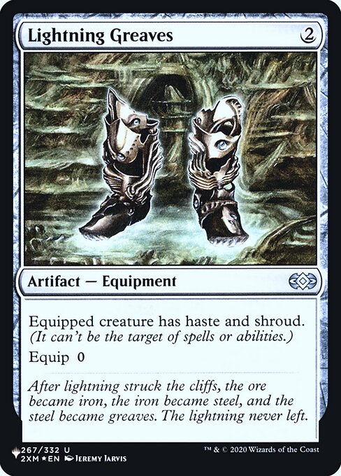 Equipped creature has haste and shroud. (It can't be the target of spells or abilities.)
Equip {0}