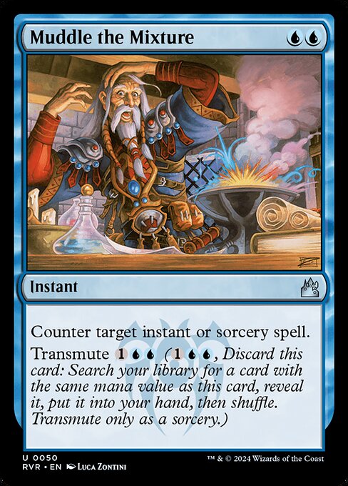 Counter target instant or sorcery spell.
Transmute {1}{U}{U} ({1}{U}{U}, Discard this card: Search your library for a card with the same mana value as this card, reveal it, put it into your hand, then shuffle. Transmute only as a sorcery.)