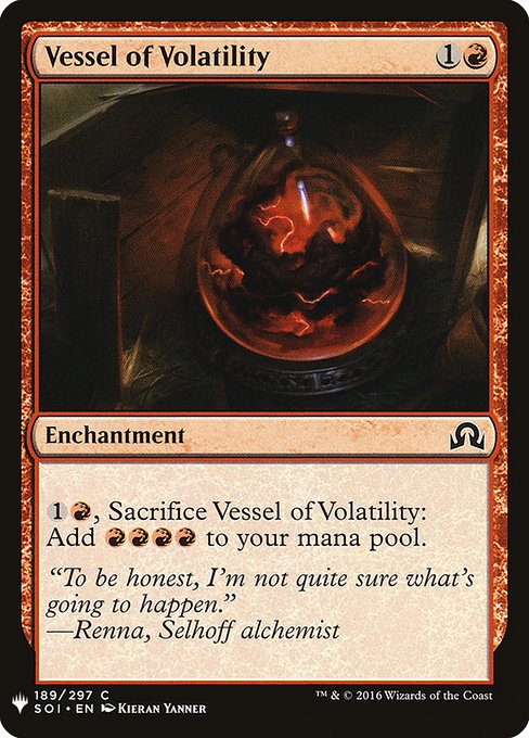 {1}{R}, Sacrifice Vessel of Volatility: Add {R}{R}{R}{R}.