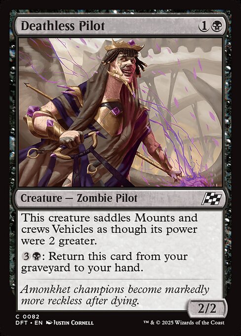 This creature saddles Mounts and crews Vehicles as though its power were 2 greater.
{3}{B}: Return this card from your graveyard to your hand.