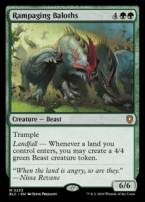 Trample
Landfall — Whenever a land you control enters, you may create a 4/4 green Beast creature token.