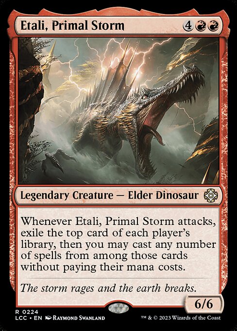 Whenever Etali attacks, exile the top card of each player's library, then you may cast any number of spells from among those cards without paying their mana costs.