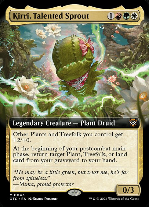 Other Plants and Treefolk you control get +2/+0.
At the beginning of your postcombat main phase, return target Plant, Treefolk, or land card from your graveyard to your hand.