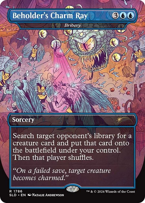 Search target opponent's library for a creature card and put that card onto the battlefield under your control. Then that player shuffles.