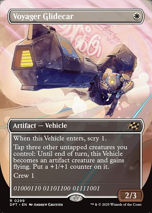 When this Vehicle enters, scry 1.
Tap three other untapped creatures you control: Until end of turn, this Vehicle becomes an artifact creature and gains flying. Put a +1/+1 counter on it.
Crew 1