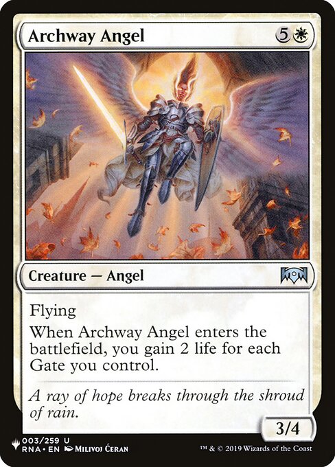 Flying
When Archway Angel enters, you gain 2 life for each Gate you control.