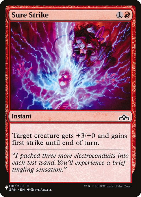 Target creature gets +3/+0 and gains first strike until end of turn.