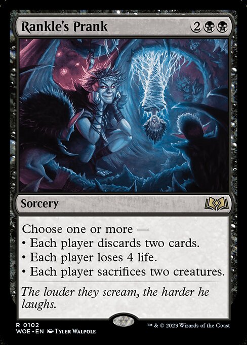 Choose one or more —
• Each player discards two cards.
• Each player loses 4 life.
• Each player sacrifices two creatures.