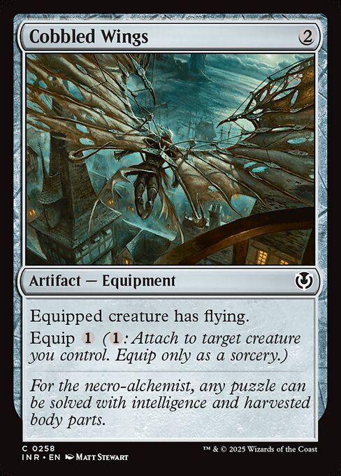 Equipped creature has flying.
Equip {1} ({1}: Attach to target creature you control. Equip only as a sorcery.)