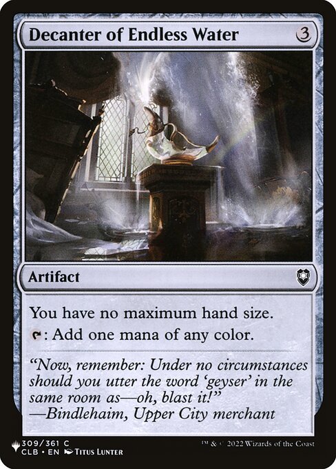 You have no maximum hand size.
{T}: Add one mana of any color.