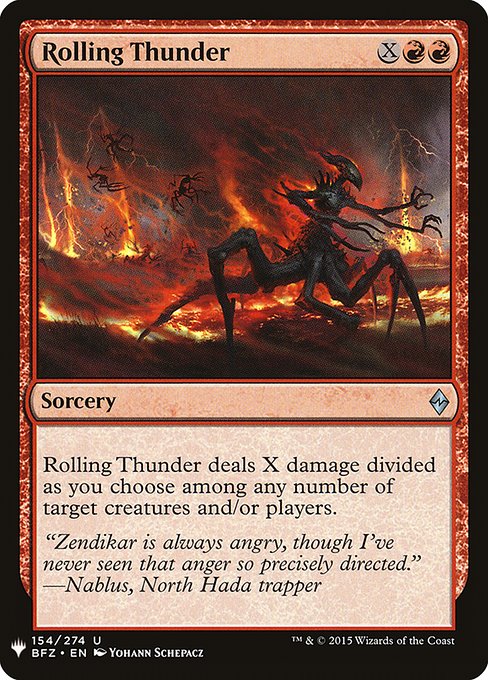 Rolling Thunder deals X damage divided as you choose among any number of targets.