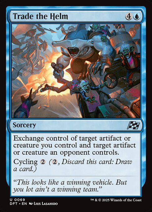 Exchange control of target artifact or creature you control and target artifact or creature an opponent controls.
Cycling {2} ({2}, Discard this card: Draw a card.)