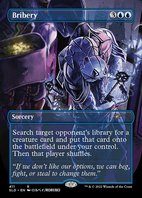 Search target opponent's library for a creature card and put that card onto the battlefield under your control. Then that player shuffles.