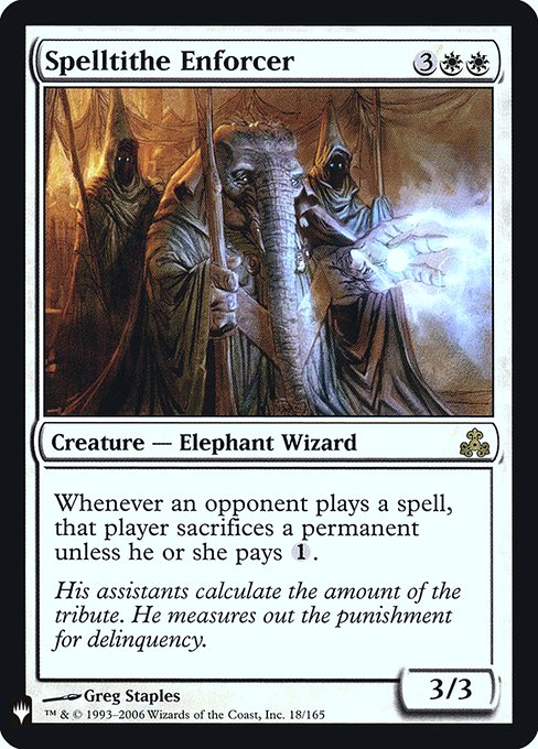Whenever an opponent casts a spell, that player sacrifices a permanent unless they pay {1}.