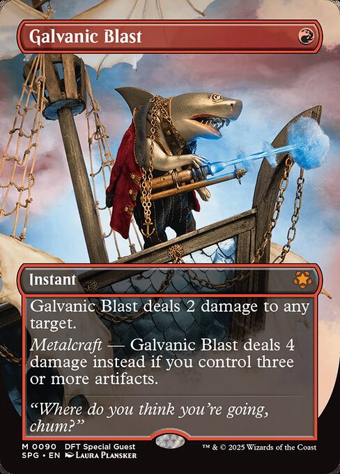 Galvanic Blast deals 2 damage to any target.
Metalcraft — Galvanic Blast deals 4 damage instead if you control three or more artifacts.
