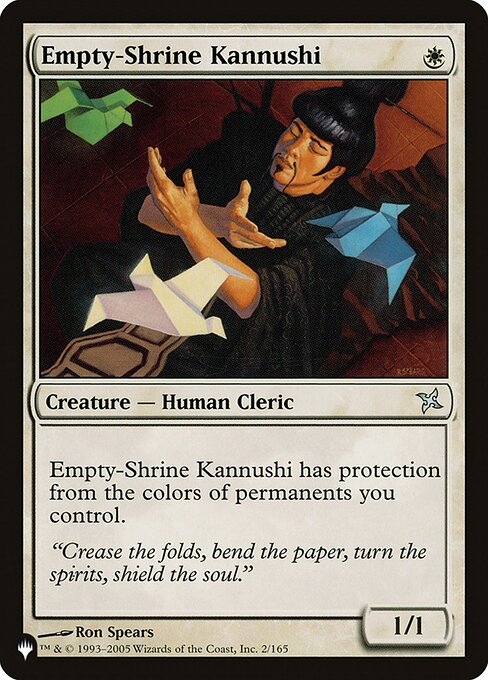Empty-Shrine Kannushi has protection from the colors of permanents you control.