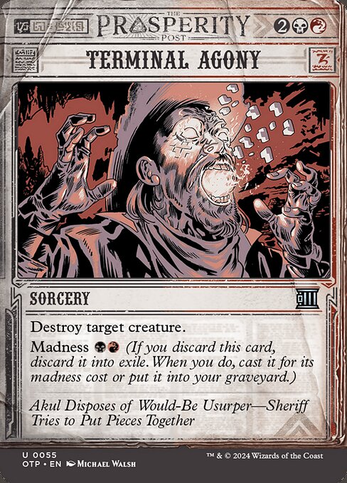 Destroy target creature.
Madness {B}{R} (If you discard this card, discard it into exile. When you do, cast it for its madness cost or put it into your graveyard.)