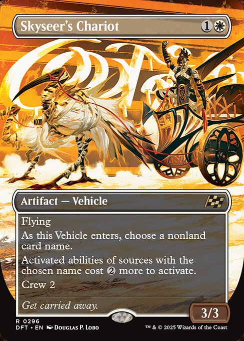 Flying
As this Vehicle enters, choose a nonland card name.
Activated abilities of sources with the chosen name cost {2} more to activate.
Crew 2