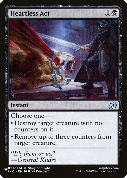 Choose one —
• Destroy target creature with no counters on it.
• Remove up to three counters from target creature.