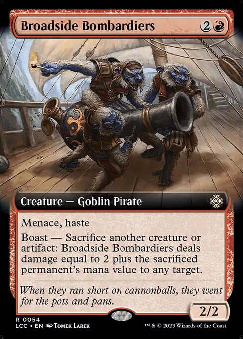 Menace, haste
Boast — Sacrifice another creature or artifact: This creature deals damage equal to 2 plus the sacrificed permanent's mana value to any target. (Activate only if this creature attacked this turn and only once each turn.)