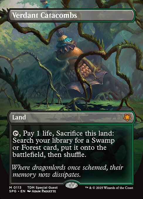 {T}, Pay 1 life, Sacrifice this land: Search your library for a Swamp or Forest card, put it onto the battlefield, then shuffle.