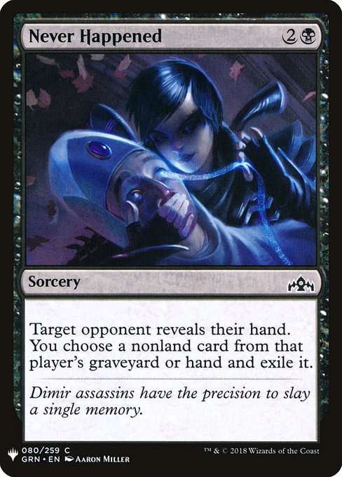 Target opponent reveals their hand. You choose a nonland card from that player's graveyard or hand and exile it.