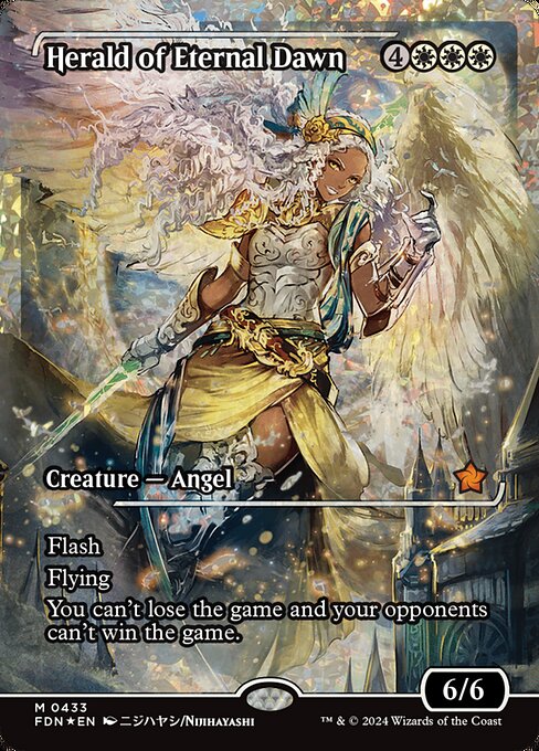 Flash (You may cast this spell any time you could cast an instant.)
Flying
You can't lose the game and your opponents can't win the game.