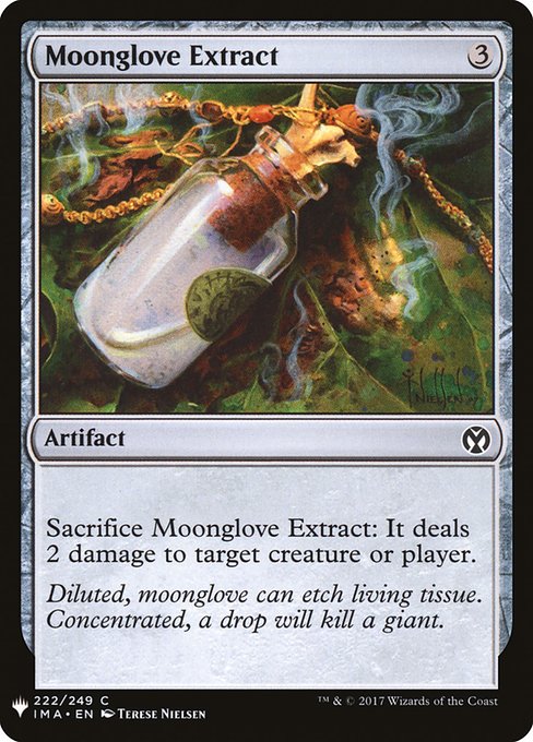 Sacrifice Moonglove Extract: It deals 2 damage to any target.