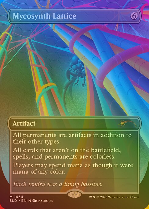 All permanents are artifacts in addition to their other types.
All cards that aren't on the battlefield, spells, and permanents are colorless.
Players may spend mana as though it were mana of any color.