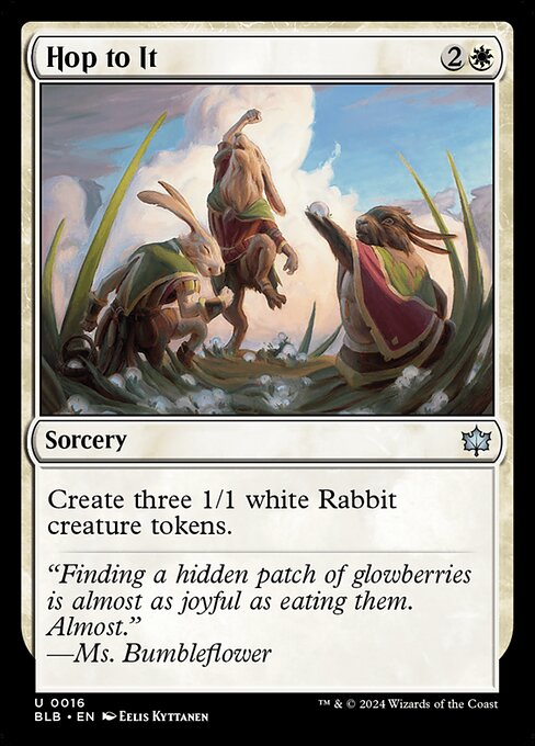 Create three 1/1 white Rabbit creature tokens.