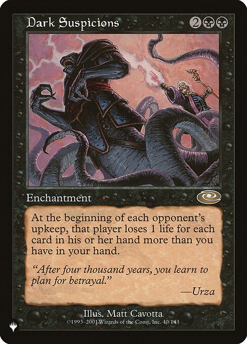 At the beginning of each opponent's upkeep, that player loses X life, where X is the number of cards in that player's hand minus the number of cards in your hand.