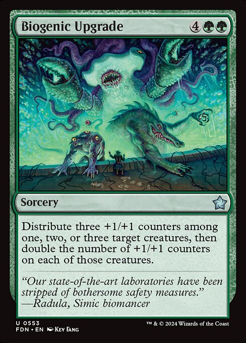 Distribute three +1/+1 counters among one, two, or three target creatures, then double the number of +1/+1 counters on each of those creatures.