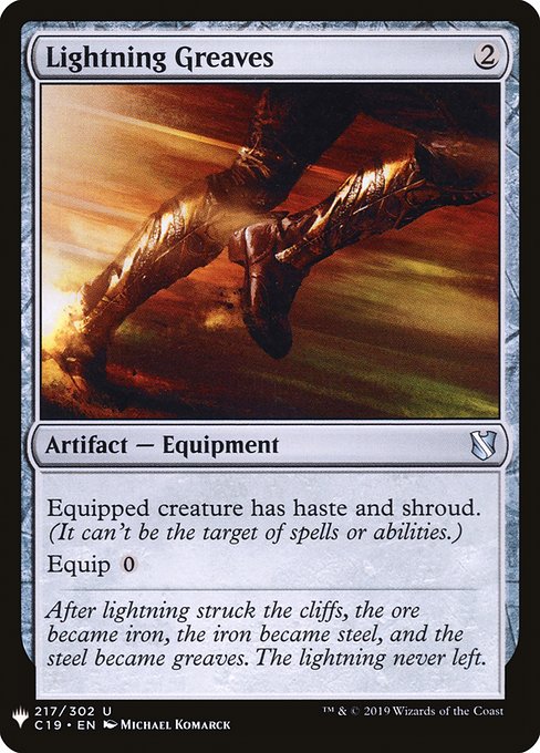 Equipped creature has haste and shroud. (It can't be the target of spells or abilities.)
Equip {0}