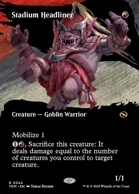 Mobilize 1 (Whenever this creature attacks, create a tapped and attacking 1/1 red Warrior creature token. Sacrifice it at the beginning of the next end step.)
{1}{R}, Sacrifice this creature: It deals damage equal to the number of creatures you control to target creature.
