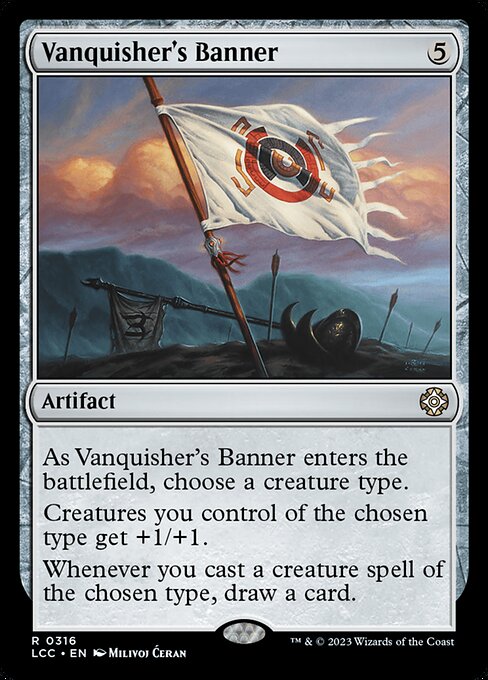 As this artifact enters, choose a creature type.
Creatures you control of the chosen type get +1/+1.
Whenever you cast a creature spell of the chosen type, draw a card.