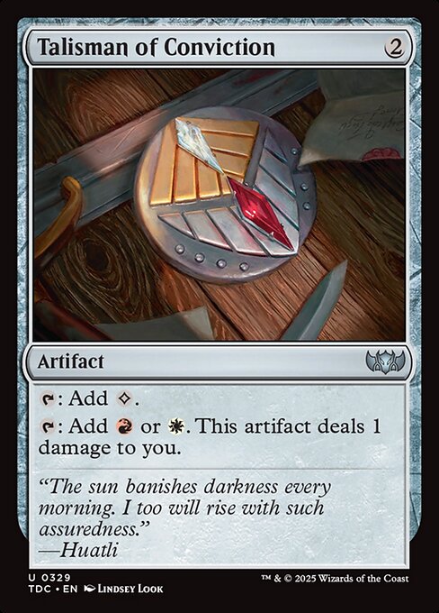 {T}: Add {C}.
{T}: Add {R} or {W}. This artifact deals 1 damage to you.