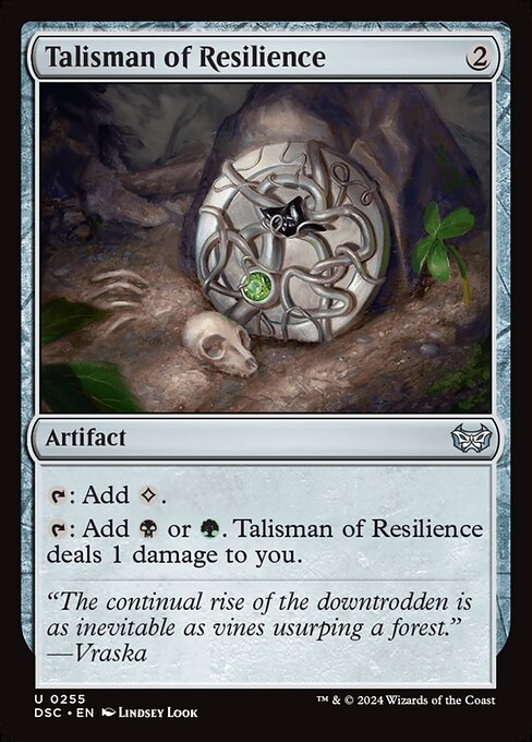 {T}: Add {C}.
{T}: Add {B} or {G}. Talisman of Resilience deals 1 damage to you.