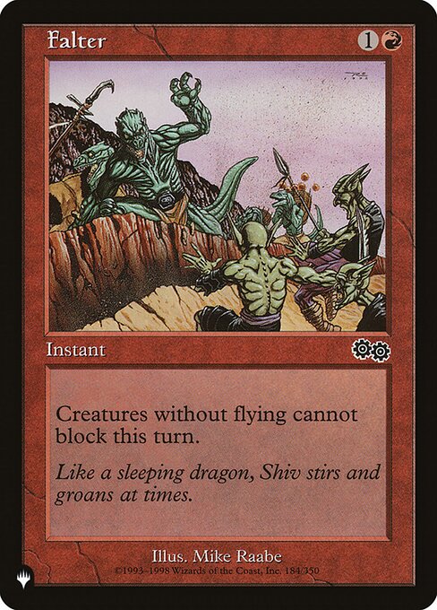 Creatures without flying can't block this turn.
