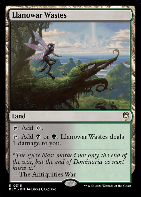 {T}: Add {C}.
{T}: Add {B} or {G}. Llanowar Wastes deals 1 damage to you.
