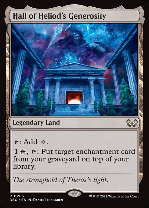 {T}: Add {C}.
{1}{W}, {T}: Put target enchantment card from your graveyard on top of your library.