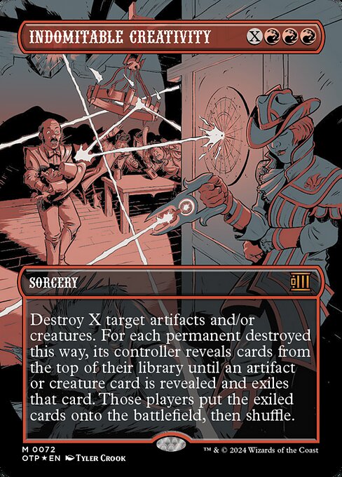 Destroy X target artifacts and/or creatures. For each permanent destroyed this way, its controller reveals cards from the top of their library until an artifact or creature card is revealed and exiles that card. Those players put the exiled cards onto the battlefield, then shuffle.