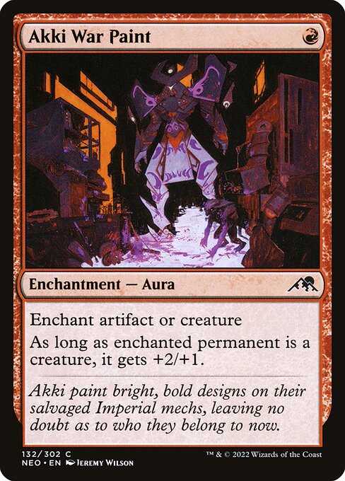 Enchant artifact or creature
As long as enchanted permanent is a creature, it gets +2/+1.