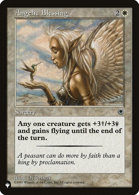 Target creature gets +3/+3 and gains flying until end of turn. (It can't be blocked except by creatures with flying or reach.)