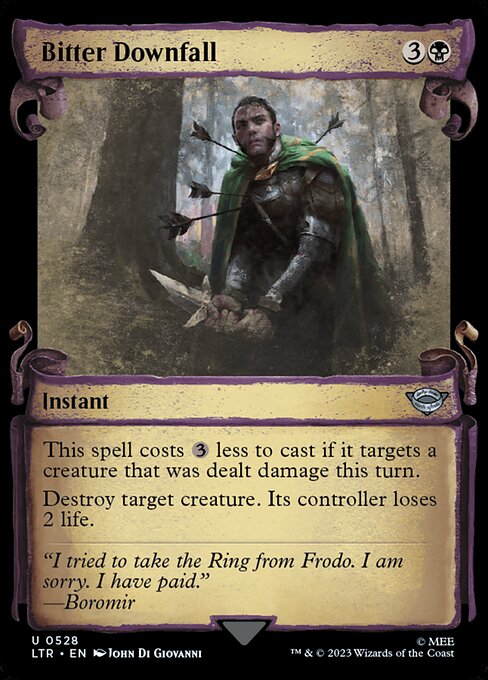 This spell costs {3} less to cast if it targets a creature that was dealt damage this turn.
Destroy target creature. Its controller loses 2 life.