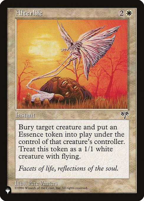 Destroy target creature. It can't be regenerated. Its controller creates a 1/1 white Spirit creature token with flying.