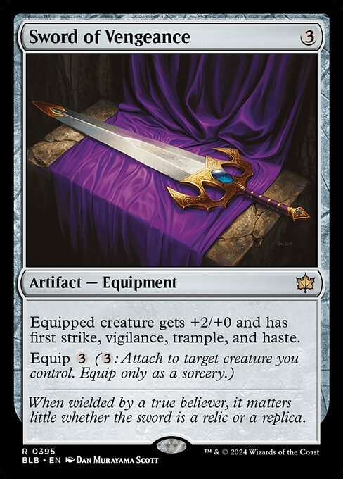 Equipped creature gets +2/+0 and has first strike, vigilance, trample, and haste.
Equip {3}